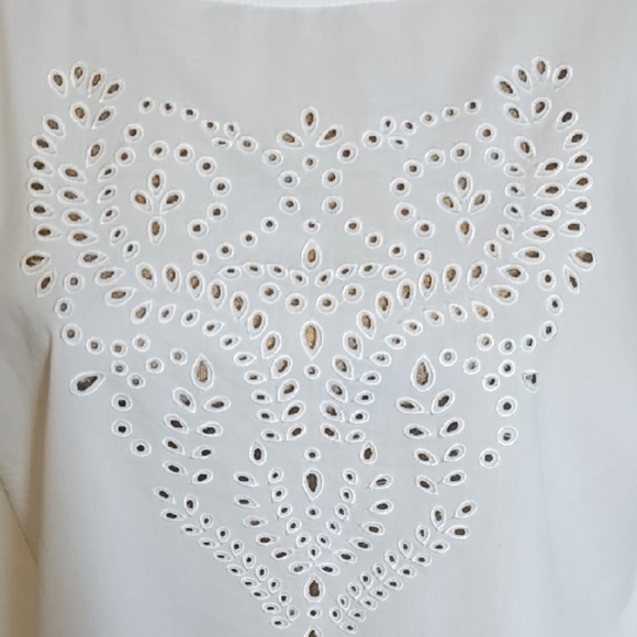 Liz Claiborne Eyelet Detailed Blouse Crisp Cool Top Cotton Blend Bell Sleeves - Picture 2 of 12